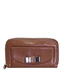 Chloe Bow Zip Wallet, Leather, Tan, 01-11-51-5955, 2*